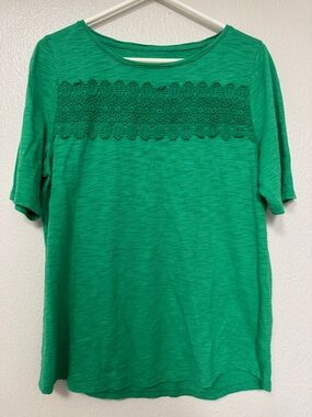 Talbots Women’s Green Crochet-Detail Tee